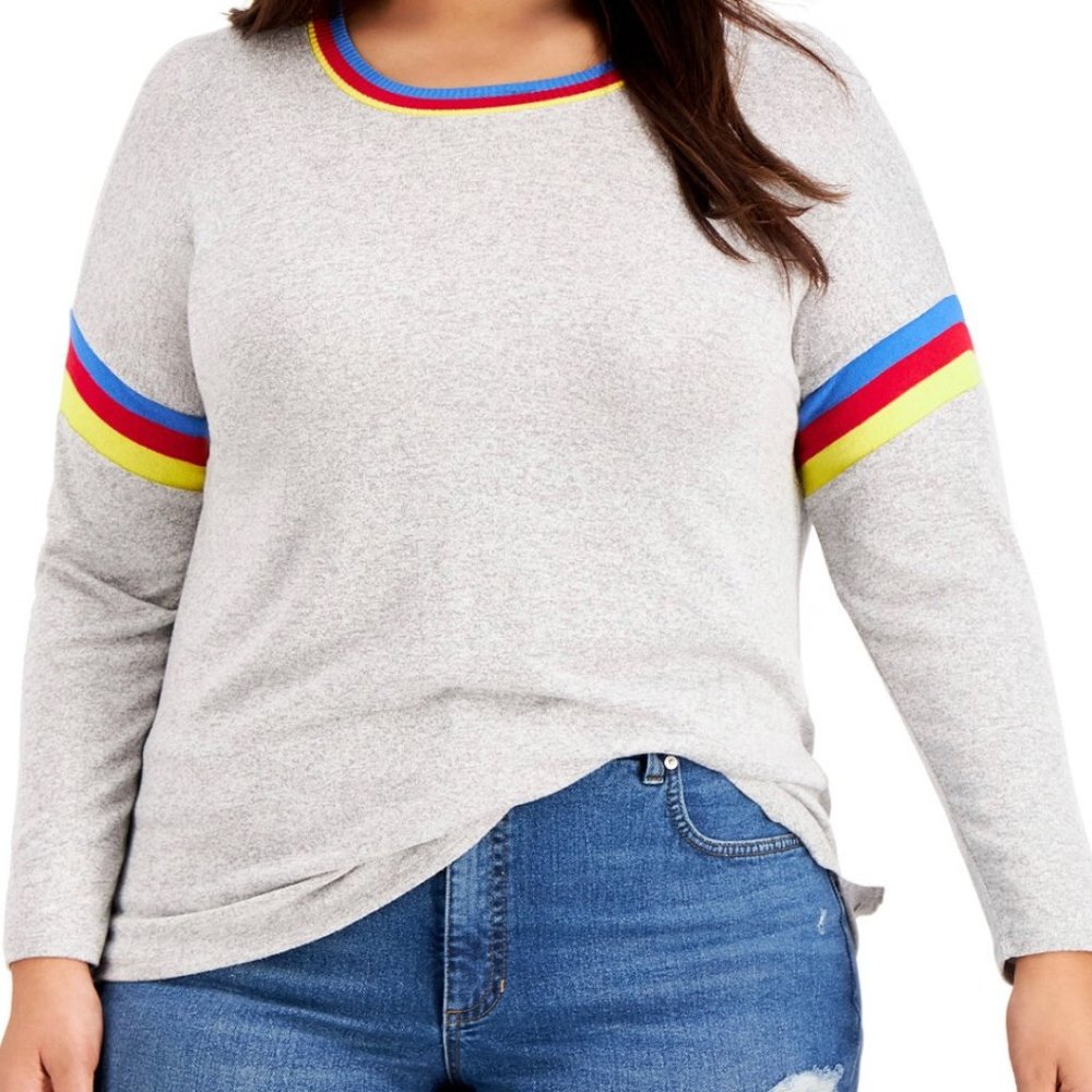 Style & Co Plus Size Striped-Trim Top